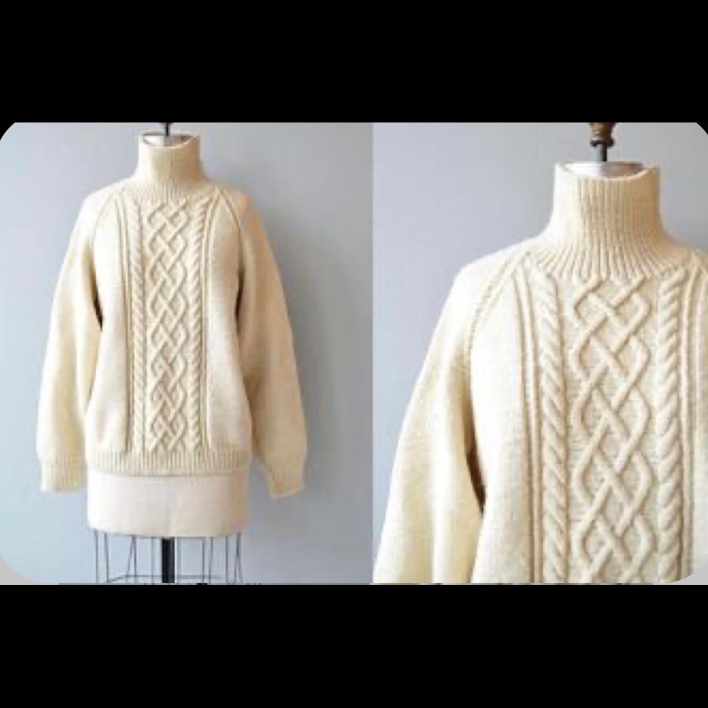 Glennock Cable Knit Sweater, Cream Wool Fisherman’s Sweater, women’s size sm/md